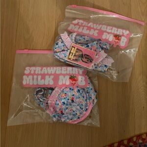 Strawberry Milk Mob Bikini Small Top/Medium Bottom- Pink and Blue